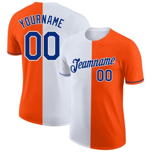 Custom Orange Royal-White Split Fashion Performance T-Shirt