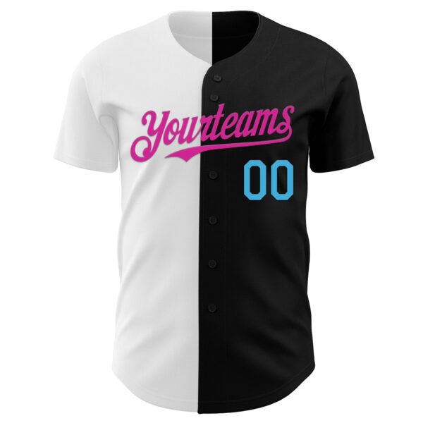 Custom Black Sky Blue Deep Pink-White Authentic Split Fashion Baseball Jersey
