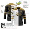 Custom Black Old Gold-White Split Fashion Hockey Lace Neck Jersey
