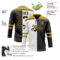 Custom Black Old Gold-White Split Fashion Hockey Lace Neck Jersey