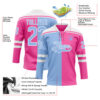 Custom Pink Light Blue-White Split Fashion Hockey Lace Neck Jersey