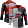 Custom Black Red Gray-White Split Fashion Hockey Lace Neck Jersey