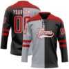 Custom Black Red Gray-White Split Fashion Hockey Lace Neck Jersey