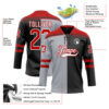 Custom Black Red Gray-White Split Fashion Hockey Lace Neck Jersey