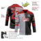 Custom Black Red Gray-White Split Fashion Hockey Lace Neck Jersey