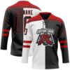 Custom Black Red-White Split Fashion Hockey Lace Neck Jersey