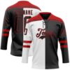 Custom Black Red-White Split Fashion Hockey Lace Neck Jersey