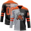 Custom Black Orange Gray-White Split Fashion Hockey Lace Neck Jersey