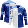 Custom Royal Light Blue-White Split Fashion Hockey Lace Neck Jersey