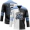 Custom Black Light Blue-White Split Fashion Hockey Lace Neck Jersey