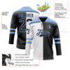 Custom Black Light Blue-White Split Fashion Hockey Lace Neck Jersey