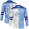 Custom Light Blue White-Royal Split Fashion Hockey Lace Neck Jersey