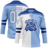 Custom Light Blue White-Royal Split Fashion Hockey Lace Neck Jersey