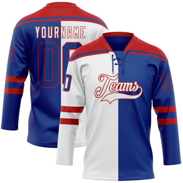 Custom Royal Red-White Split Fashion Hockey Lace Neck Jersey