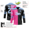 Custom Black Light Blue Pink-White Split Fashion Hockey Lace Neck Jersey