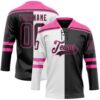 Custom Black Pink-White Split Fashion Hockey Lace Neck Jersey