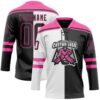 Custom Black Pink-White Split Fashion Hockey Lace Neck Jersey