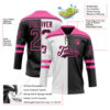 Custom Black Pink-White Split Fashion Hockey Lace Neck Jersey