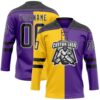 Custom Purple Black Yellow-White Split Fashion Hockey Lace Neck Jersey
