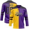 Custom Purple Black Yellow-White Split Fashion Hockey Lace Neck Jersey