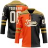 Custom Black White Orange-Old Gold Split Fashion Hockey Lace Neck Jersey