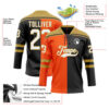 Custom Black White Orange-Old Gold Split Fashion Hockey Lace Neck Jersey