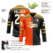 Custom Black White Orange-Old Gold Split Fashion Hockey Lace Neck Jersey