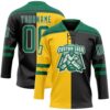 Custom Black Kelly Green Yellow-White Split Fashion Hockey Lace Neck Jersey