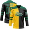 Custom Black Kelly Green Yellow-White Split Fashion Hockey Lace Neck Jersey
