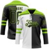 Custom Black Neon Green-White Split Fashion Hockey Lace Neck Jersey