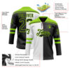 Custom Black Neon Green-White Split Fashion Hockey Lace Neck Jersey