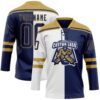 Custom Navy Old Gold-White Split Fashion Hockey Lace Neck Jersey