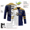 Custom Navy Old Gold-White Split Fashion Hockey Lace Neck Jersey