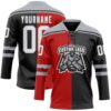 Custom Black White Red-Gray Split Fashion Hockey Lace Neck Jersey
