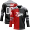 Custom Black White Red-Gray Split Fashion Hockey Lace Neck Jersey