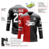 Custom Black White Red-Gray Split Fashion Hockey Lace Neck Jersey