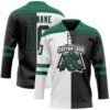 Custom Black Kelly Green-White Split Fashion Hockey Lace Neck Jersey