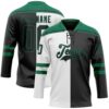 Custom Black Kelly Green-White Split Fashion Hockey Lace Neck Jersey