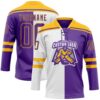 Custom Purple Gold-White Split Fashion Hockey Lace Neck Jersey