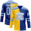 Custom Royal Light Blue Yellow-White Split Fashion Hockey Lace Neck Jersey