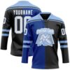 Custom Black White Royal-Light Blue Split Fashion Hockey Lace Neck Jersey