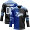 Custom Black White Royal-Light Blue Split Fashion Hockey Lace Neck Jersey