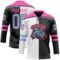 Custom Black Light Blue Pink-White Split Fashion Hockey Lace Neck Jersey