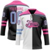 Custom Black Light Blue Pink-White Split Fashion Hockey Lace Neck Jersey