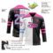 Custom Black Light Blue Pink-White Split Fashion Hockey Lace Neck Jersey
