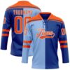 Custom Royal Orange Light Blue-White Split Fashion Hockey Lace Neck Jersey
