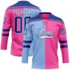Custom Pink Royal Light Blue-White Split Fashion Hockey Lace Neck Jersey