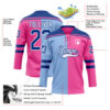 Custom Pink Royal Light Blue-White Split Fashion Hockey Lace Neck Jersey