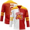 Custom Red Gold-White Split Fashion Hockey Lace Neck Jersey