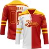 Custom Red Gold-White Split Fashion Hockey Lace Neck Jersey